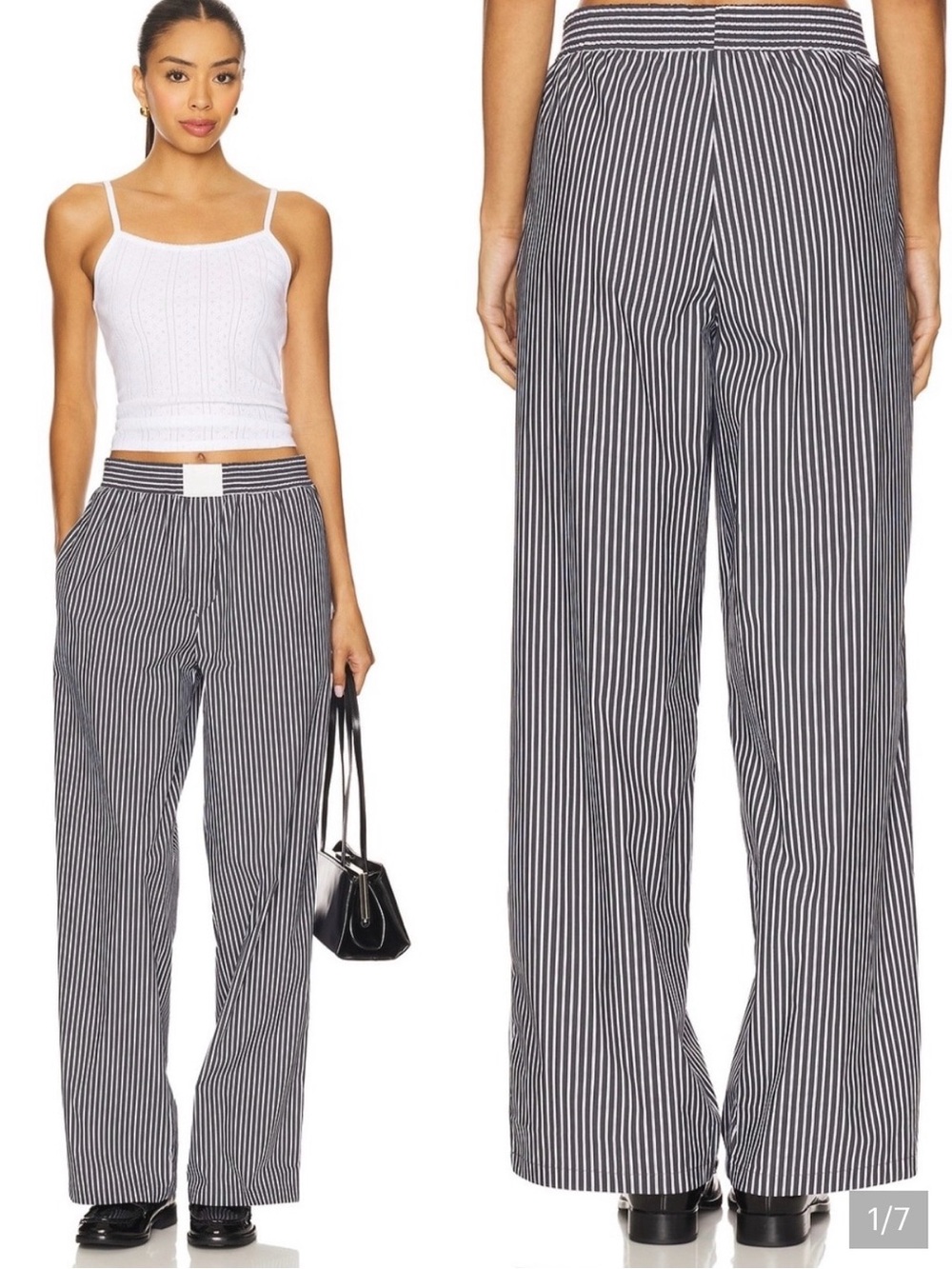 Lioness Navy & White Vertical-Stripe Cobain Wide Leg Pants
